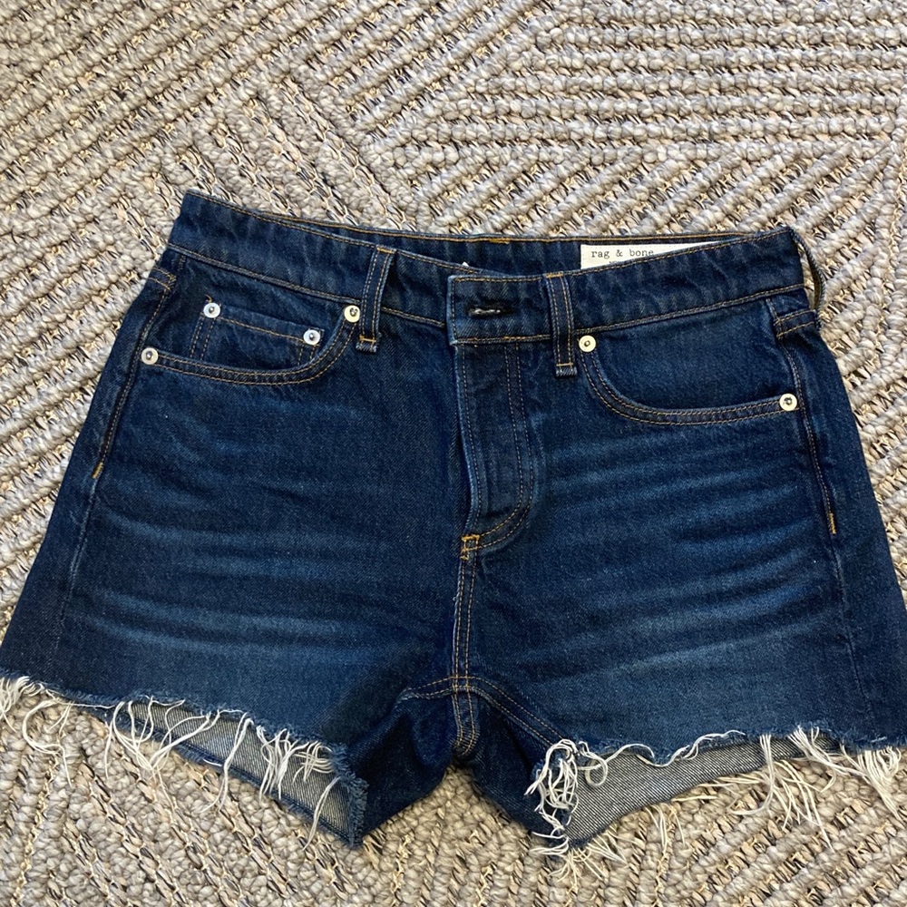 Rag & Bone Indigo Frayed Hem Jean Shorts